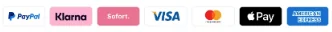 Moyens de paiement acceptés : PayPal, Klarna, Sofort, Visa, Mastercard, Apple Pay, American Express